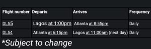 Delta Upgauges Aircraft, Makes Changes to Lagos-Atlanta Schedule Ahead of Holiday Travel
